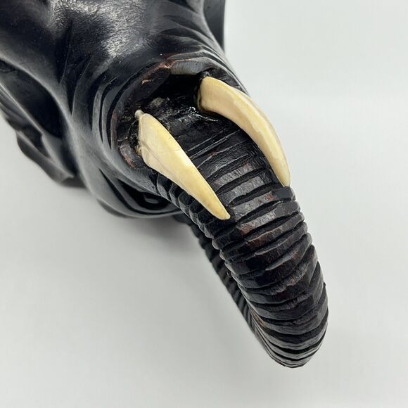 Vintage Wooden Elephant Hand Carved 6x9" Detailed Art Sculpture 1950s Figurine - Picture 5 of 16